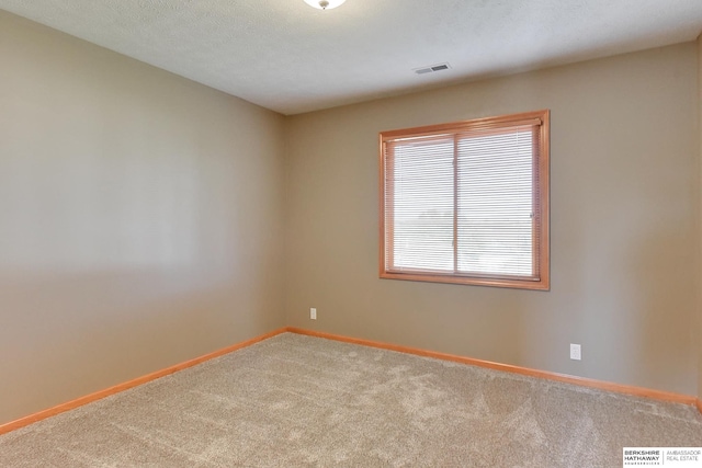 spare room featuring a textured ceiling and carpet flooring