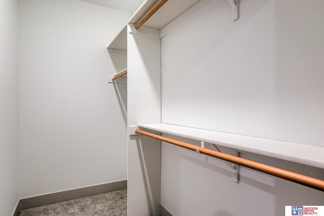 spacious closet featuring dark colored carpet