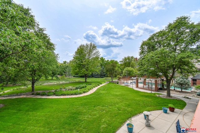 view of home's community with a lawn