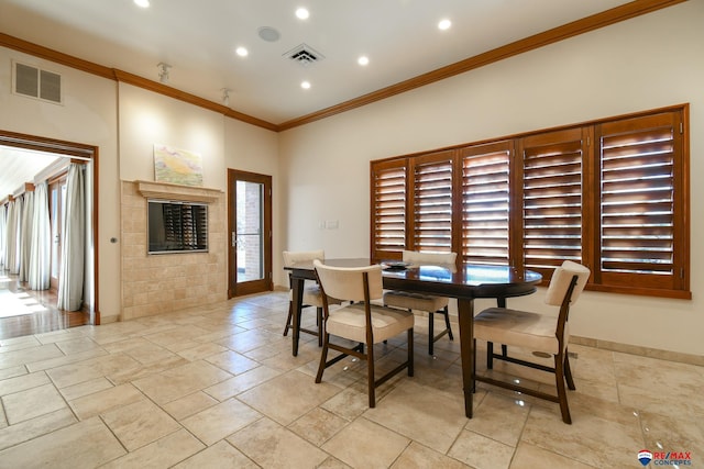 dining room with ornamental molding