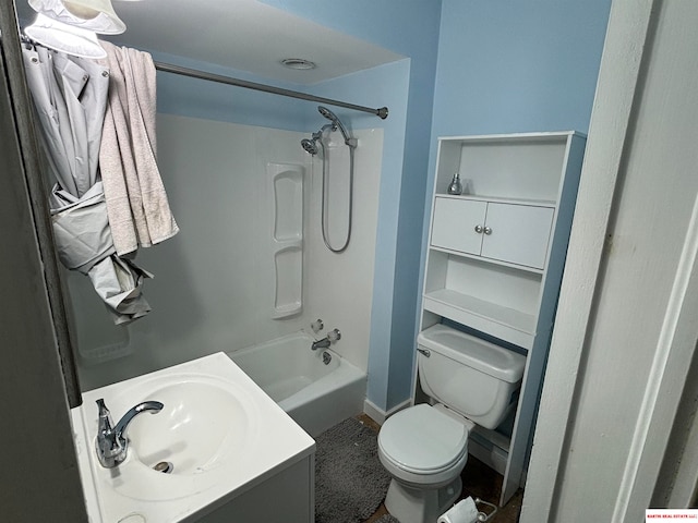 full bathroom with shower / bathing tub combination, vanity, and toilet