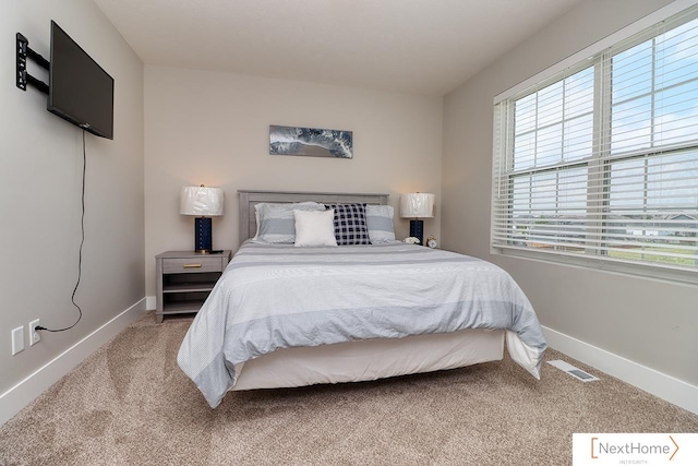 bedroom with carpet and multiple windows