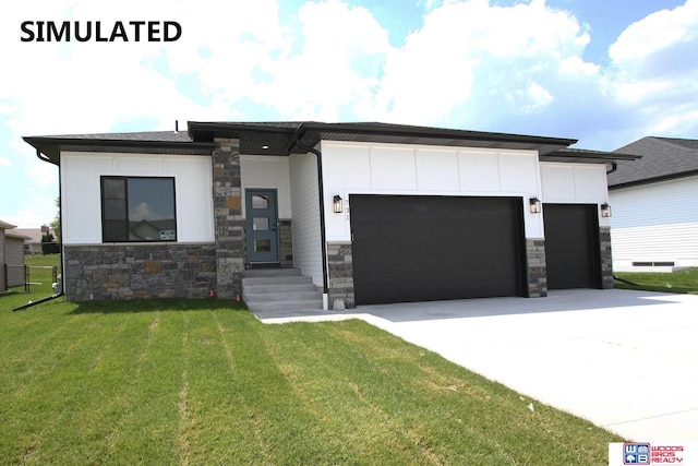 view of front of house featuring a front lawn and a garage