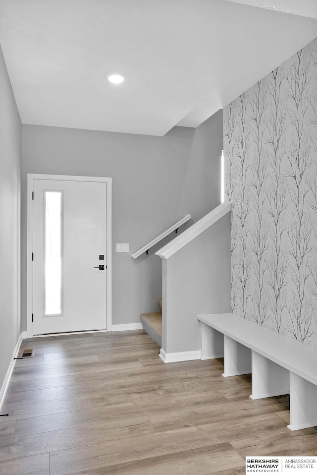 entryway with light wood-type flooring