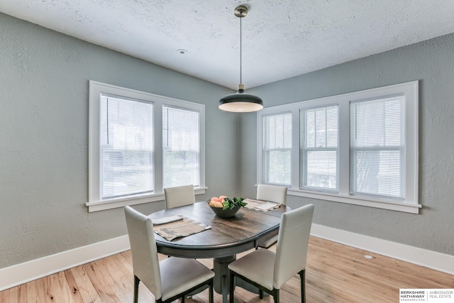 dining area with plenty of natural light and light hardwood / wood-style floors