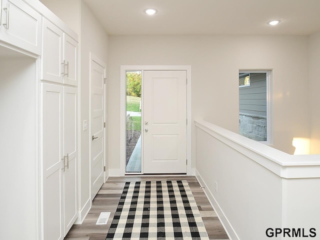 foyer with dark wood-type flooring