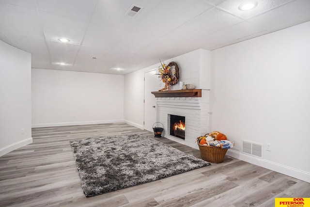 living room with a fireplace and hardwood / wood-style flooring