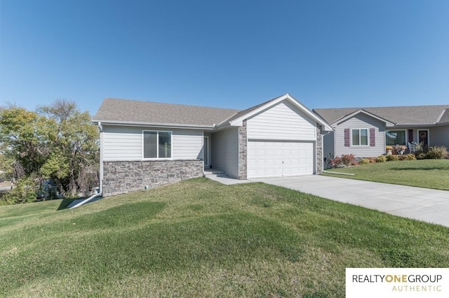 ranch-style house with a front lawn and a garage