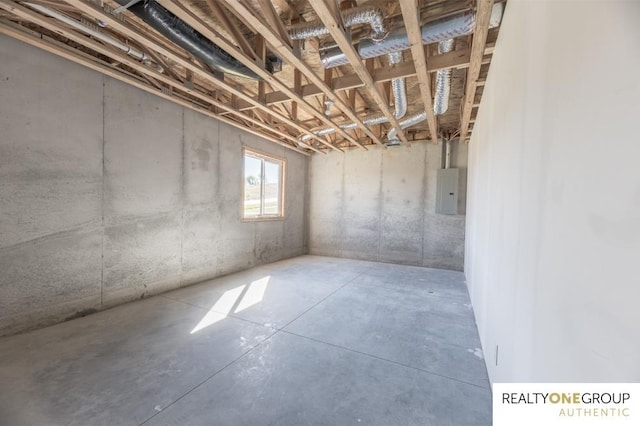 basement featuring electric panel