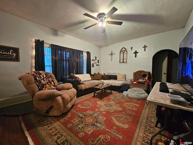 living room featuring ceiling fan