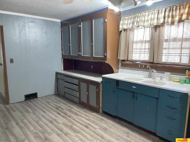 kitchen with light hardwood / wood-style floors and sink