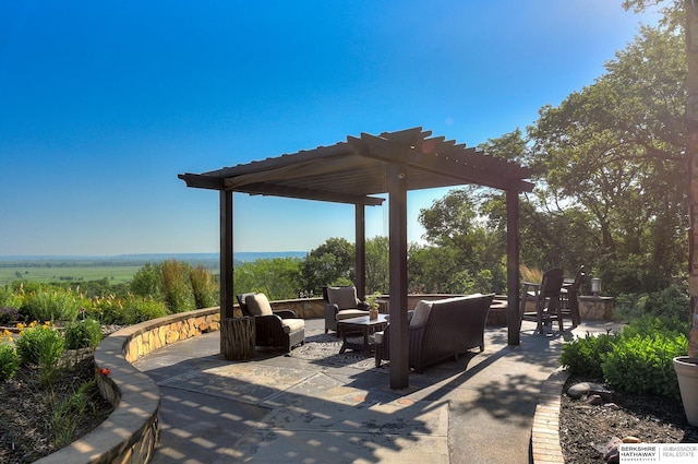 view of patio with a pergola and an outdoor hangout area