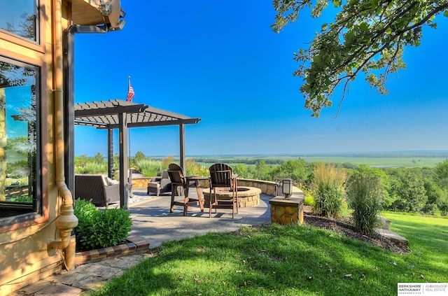 view of patio with an outdoor hangout area and a pergola