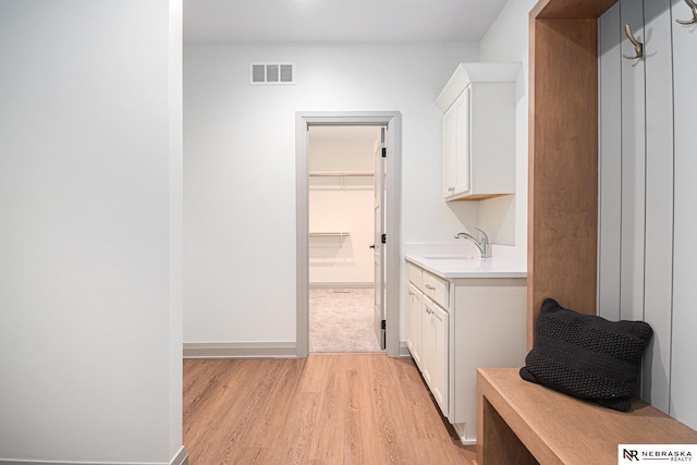 interior space featuring light hardwood / wood-style floors and sink