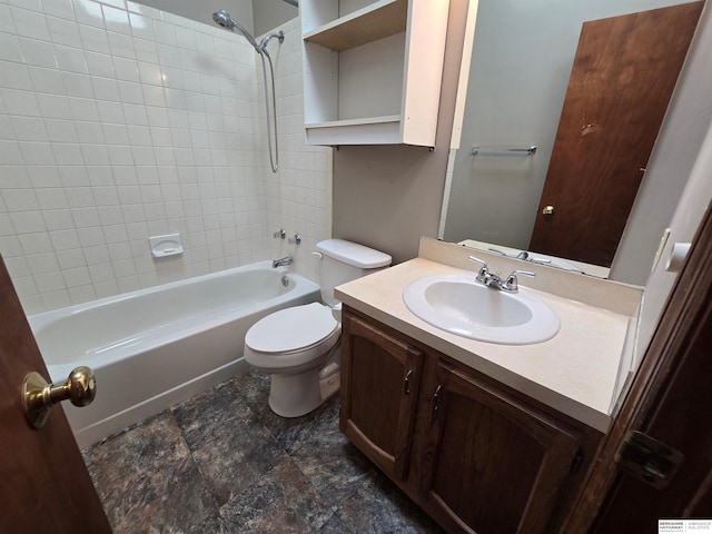 full bathroom featuring vanity,  shower combination, and toilet