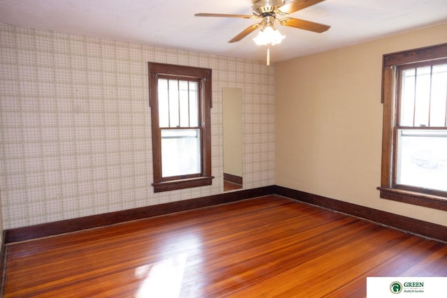 spare room featuring hardwood / wood-style floors and ceiling fan