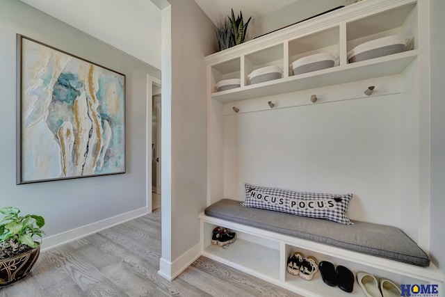 mudroom with wood-type flooring