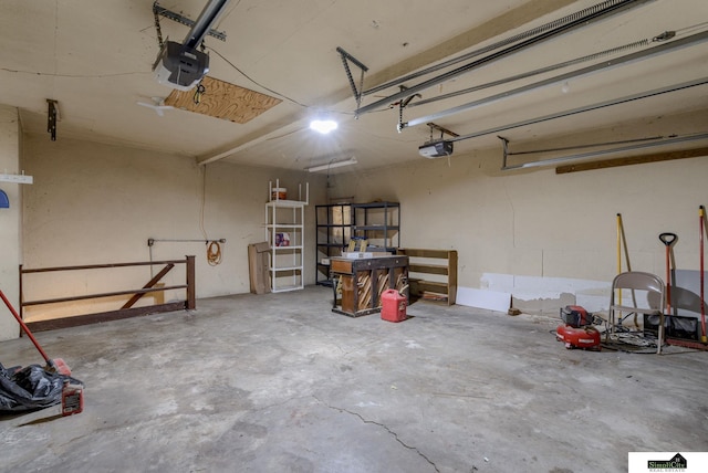 garage with a garage door opener