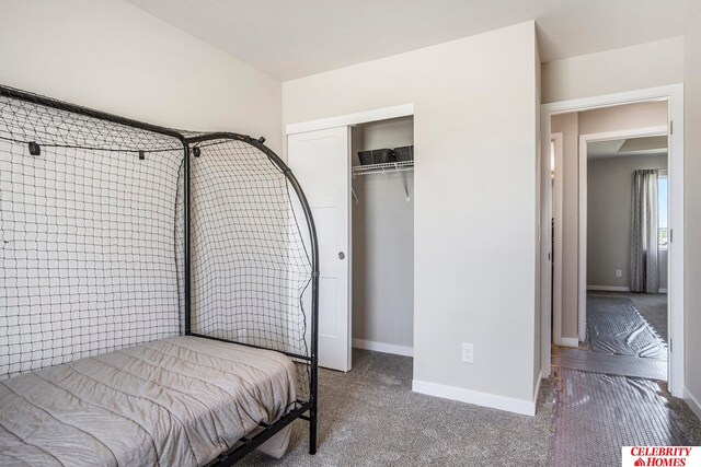 bedroom with a closet and carpet floors