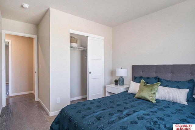 carpeted bedroom with a closet