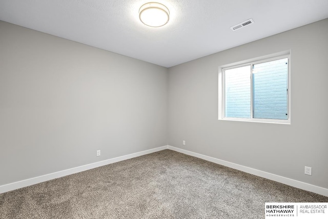 spare room with a textured ceiling and carpet flooring