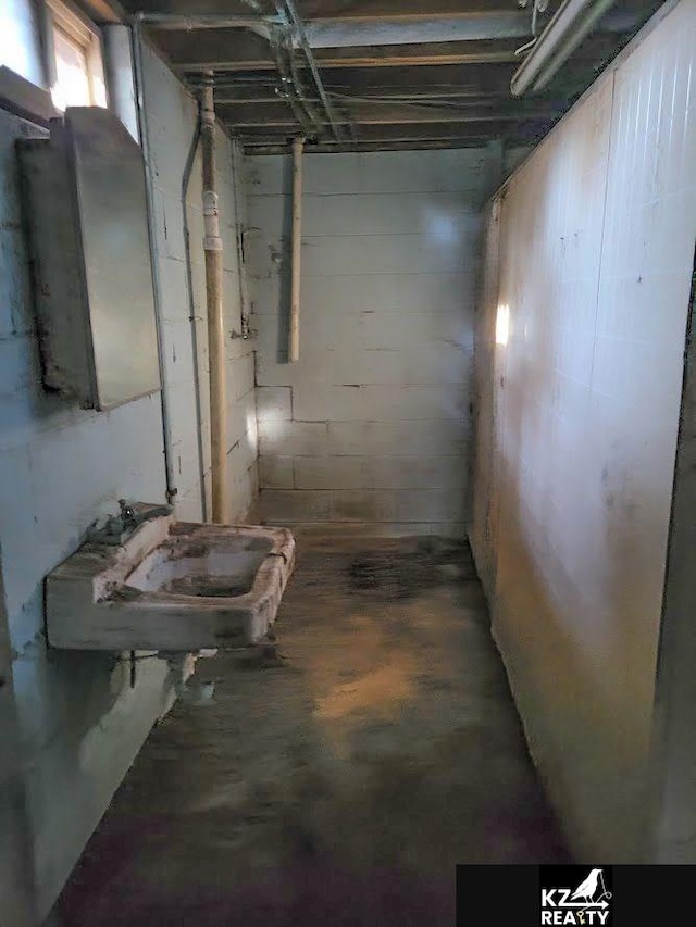 basement with sink