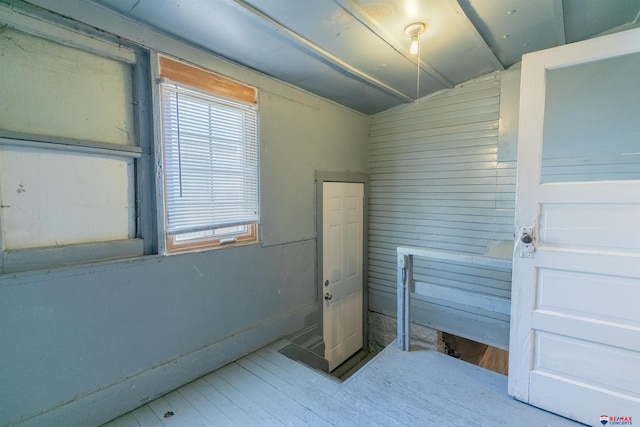 bedroom featuring lofted ceiling