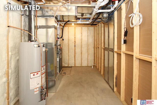 basement featuring gas water heater