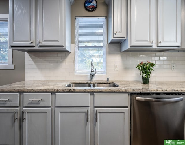 kitchen with sink, dishwasher, backsplash, and plenty of natural light