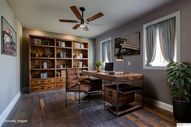7336 S 71st Ave, Omaha, NE 68128 - office featuring a ceiling fan and dark wood-type flooring