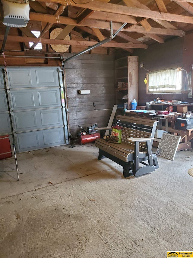 garage with a garage door opener