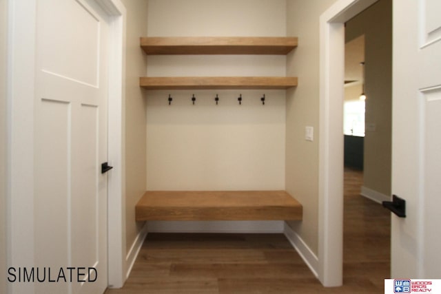 mudroom with dark wood-type flooring