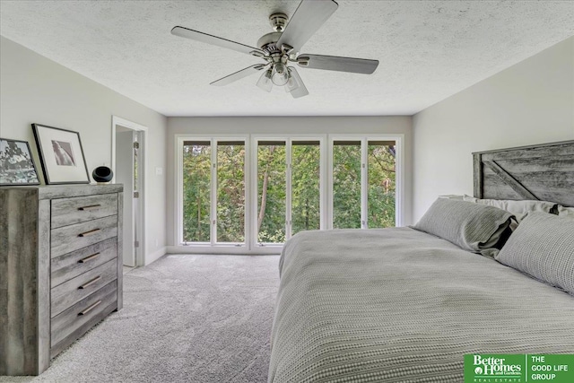 bedroom with multiple windows, a textured ceiling, and ceiling fan