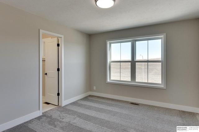 unfurnished room featuring light carpet and a textured ceiling