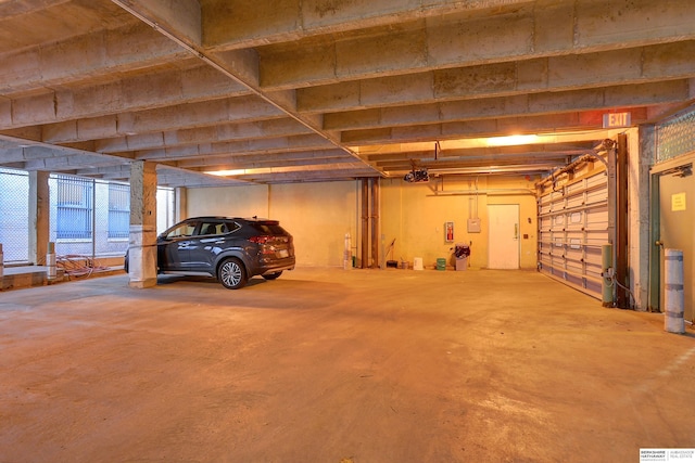 garage with a garage door opener