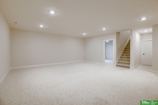 basement with light carpet