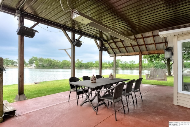 view of patio featuring a water view