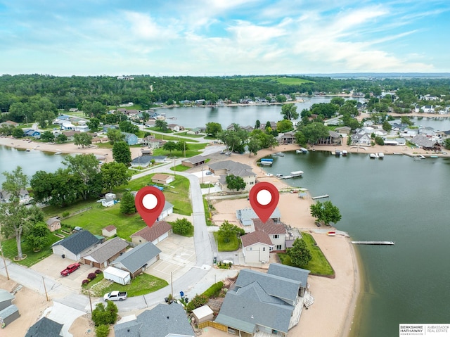 drone / aerial view featuring a water view