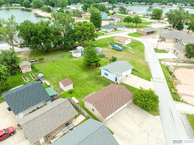 bird's eye view featuring a water view