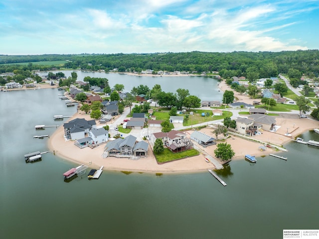 aerial view with a water view