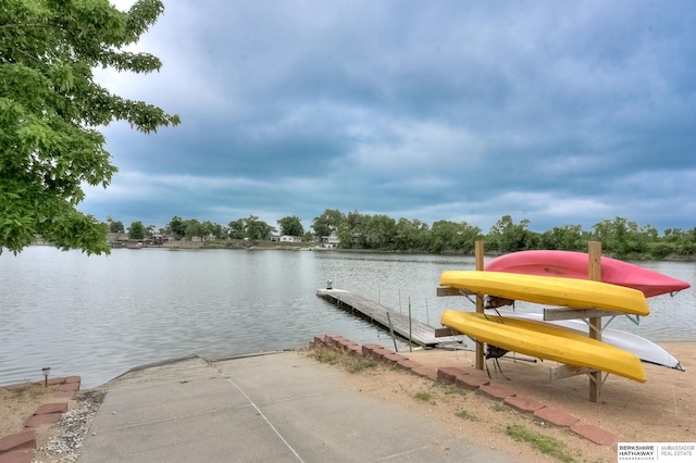 view of dock with a water view