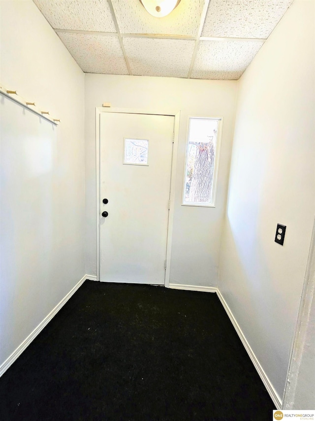 interior space with carpet and a drop ceiling