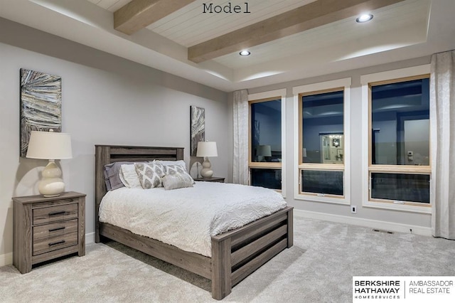 3902 S 212th St, Omaha, NE 68022 - carpeted bedroom with beam ceiling, baseboards, recessed lighting, and a tray ceiling