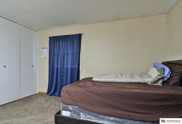 bedroom with carpet flooring and a textured ceiling