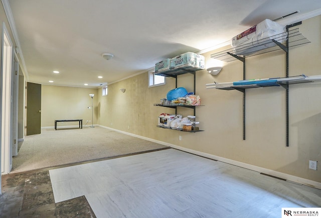 basement with ornamental molding