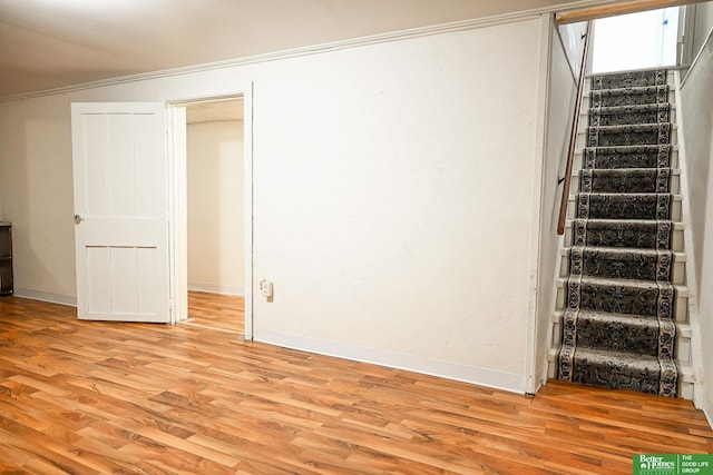 interior space featuring light hardwood / wood-style floors and crown molding