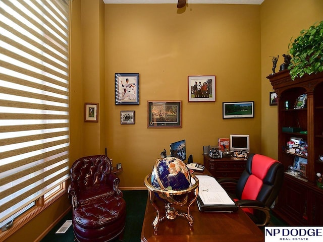 home office with carpet floors