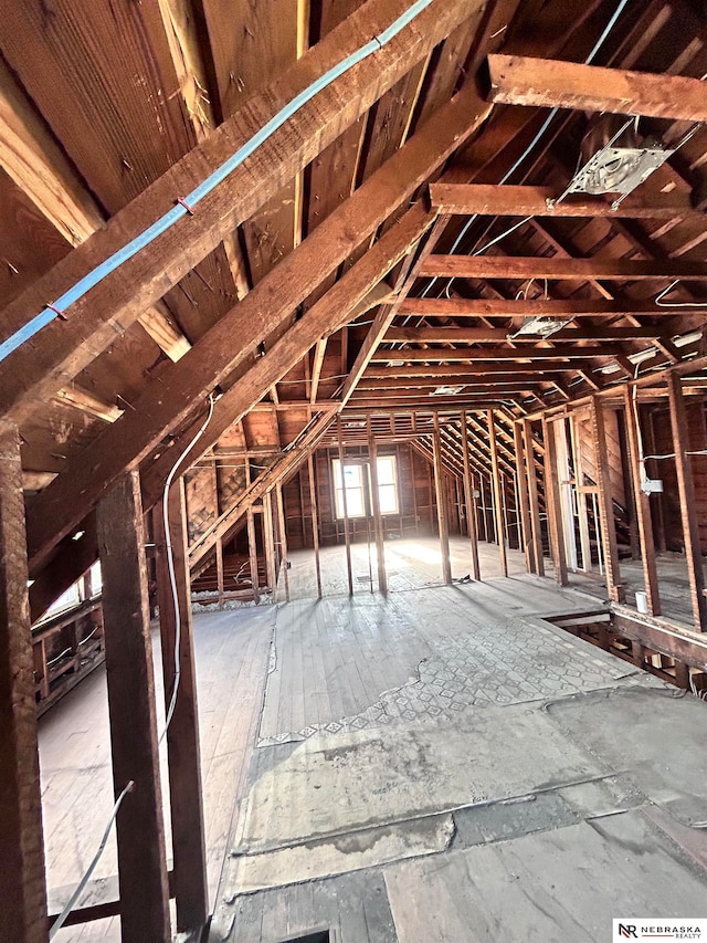 view of unfinished attic