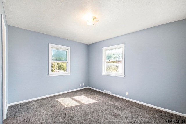 unfurnished room featuring a textured ceiling and carpet floors