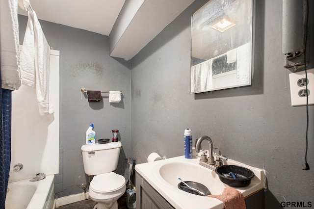 full bathroom with vanity, shower / tub combination, and toilet